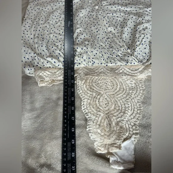 Free People Intimately Free Ivory Makin Waves Bell Sleeve Cream Blue bodysuit M - Picture 9 of 12